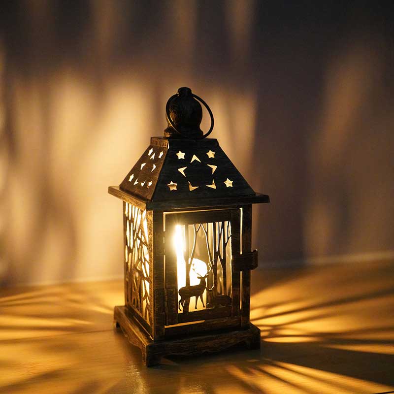 Square Vintage Iron Deer Forest Candle Holder,Star Shaped Cutout Size:10.5*10.6*25.8cm 1