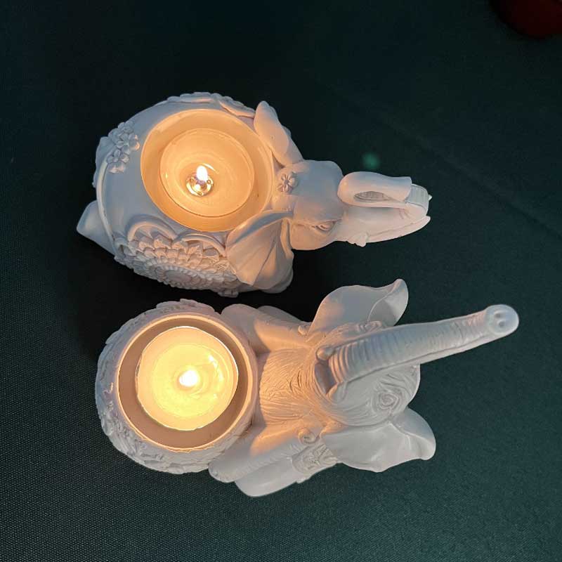 Resin Elephant Tealight Candle Holder,Gold & White Color:White 2