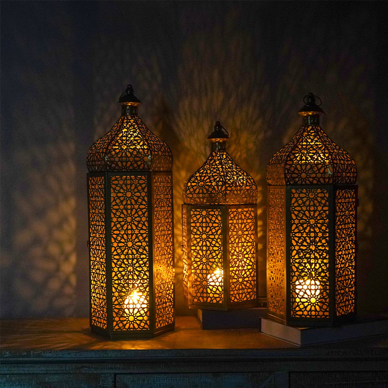 Vintage Moroccan Hollow Iron Floor Candle Lantern Color:20*20*55.5cm 2