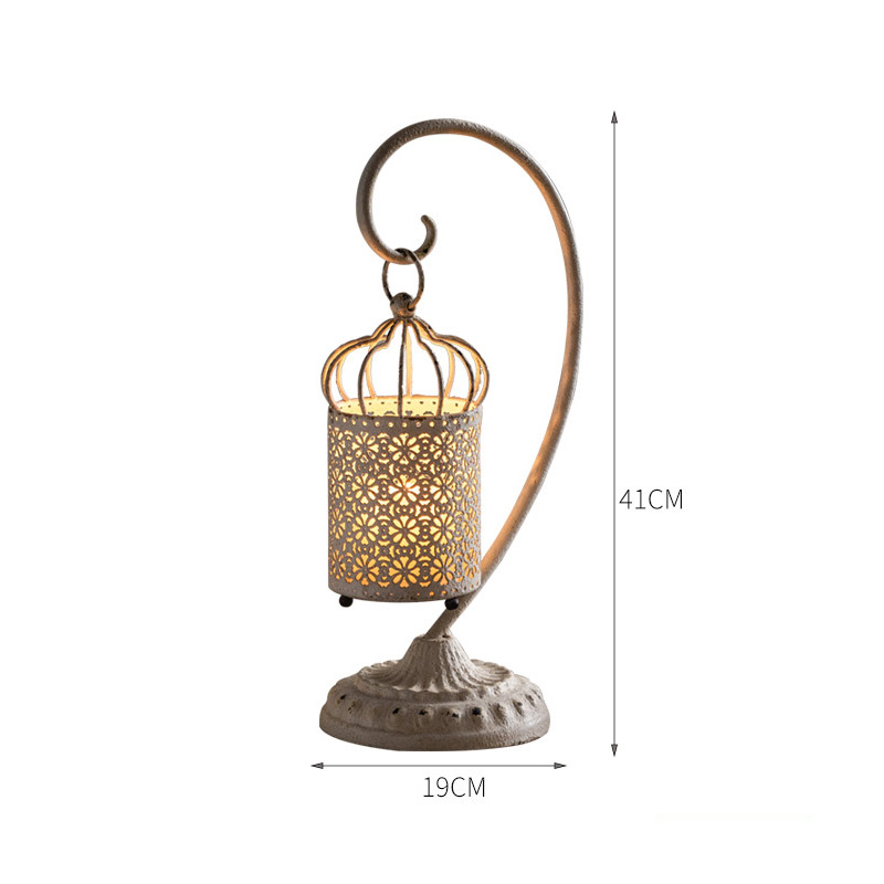 Vintage Wrought Iron Hanging Candle Holder,Curved Stand patterned base Color:Off-white