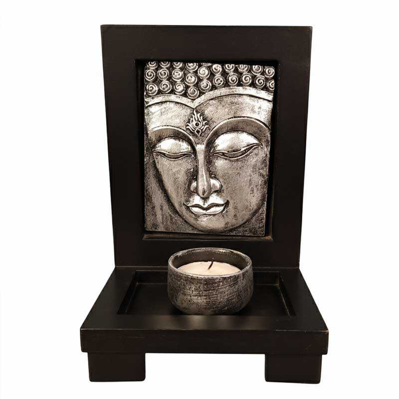 Zen Buddha Face Candle Holder Silver  