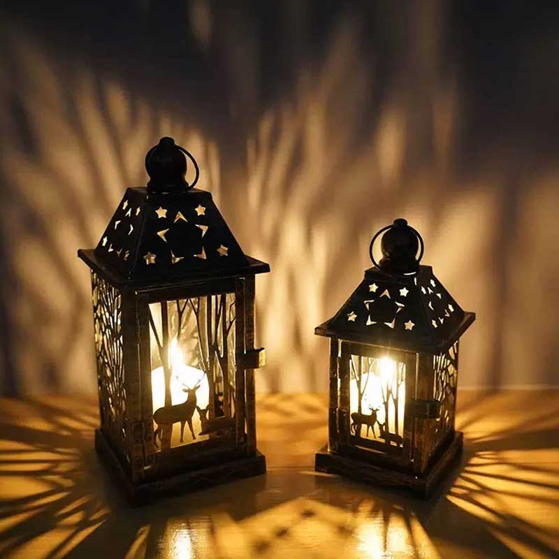 Square Vintage Iron Deer Forest Candle Holder,Star Shaped Cutout Size:10.5*10.6*25.8cm 3