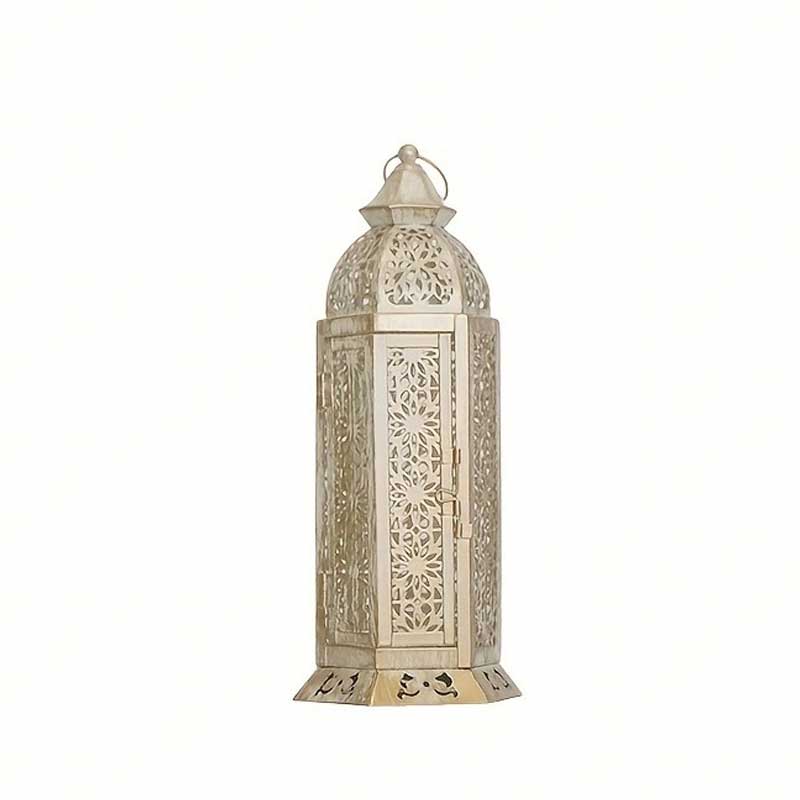 Moroccan Hollow Iron Candle Holder/Lantern (Vintage Bronze / Cream White) Color:off-white 4