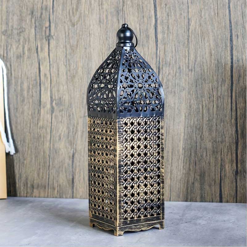 Retro Moroccan Hollow Iron Lantern/Candle Holder 9.1*9.1*28cm  , Vintage Home Decor