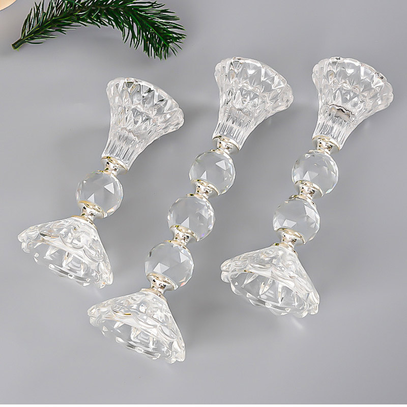 Stacked Crystal Ball Stem Candle holder Color:Glass 3