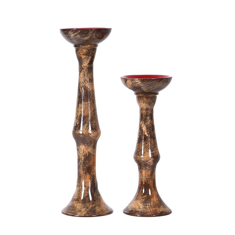 Hand-Painted Resin Pillar Candle Holders (Set of 2)