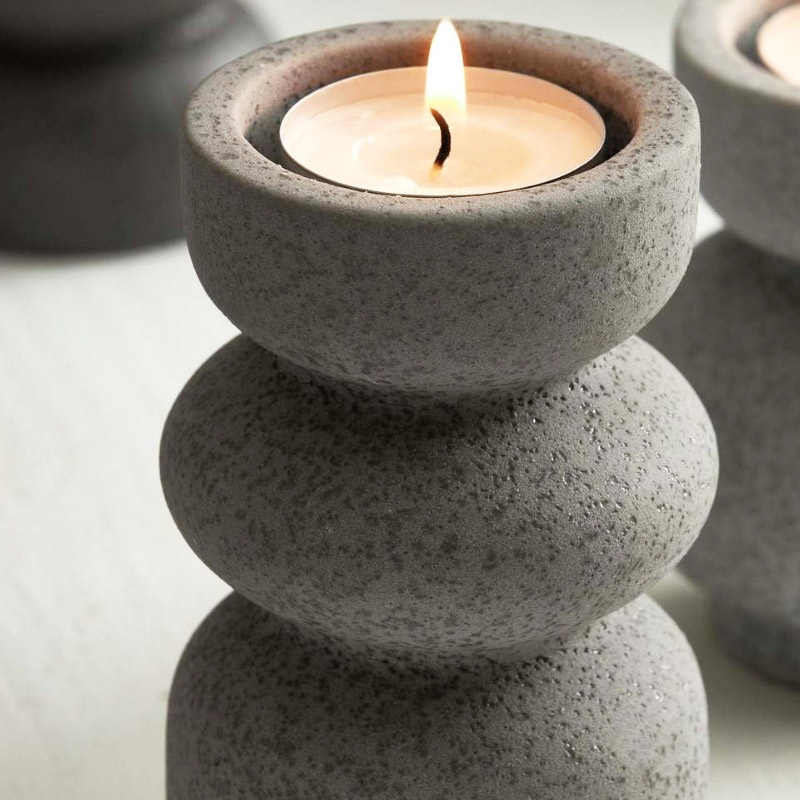Modern Minimalist Concrete Candlestick - Creative 2-Tier Geometric Set of 3 Color:Large 2