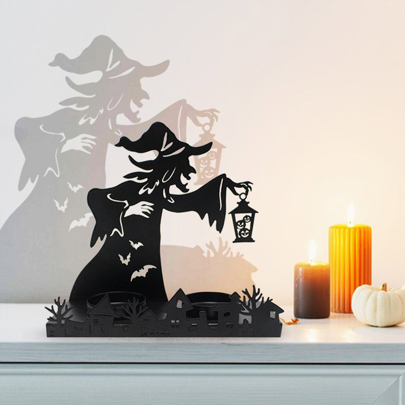 Witch Silhouette Halloween Iron Candle Holder Color:Witch 2