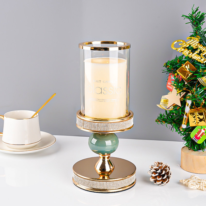 Luxury Metal, Glass, and Ceramic Candle Holder Set of 3 Size:12*12*26cm
