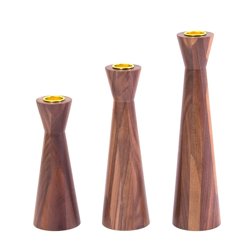 Handcrafted Walnut Wood Candlestick Set ,brass insert