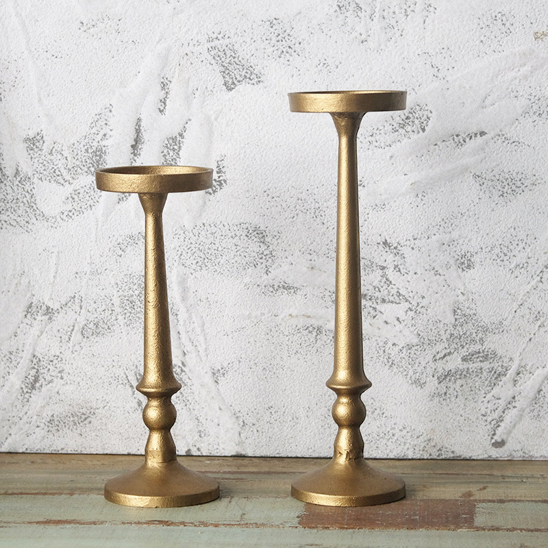 Vintage Cast Iron Candlestick Set - Matte Gold/Matte Black Color:Gold;Size:9*9*25Cm