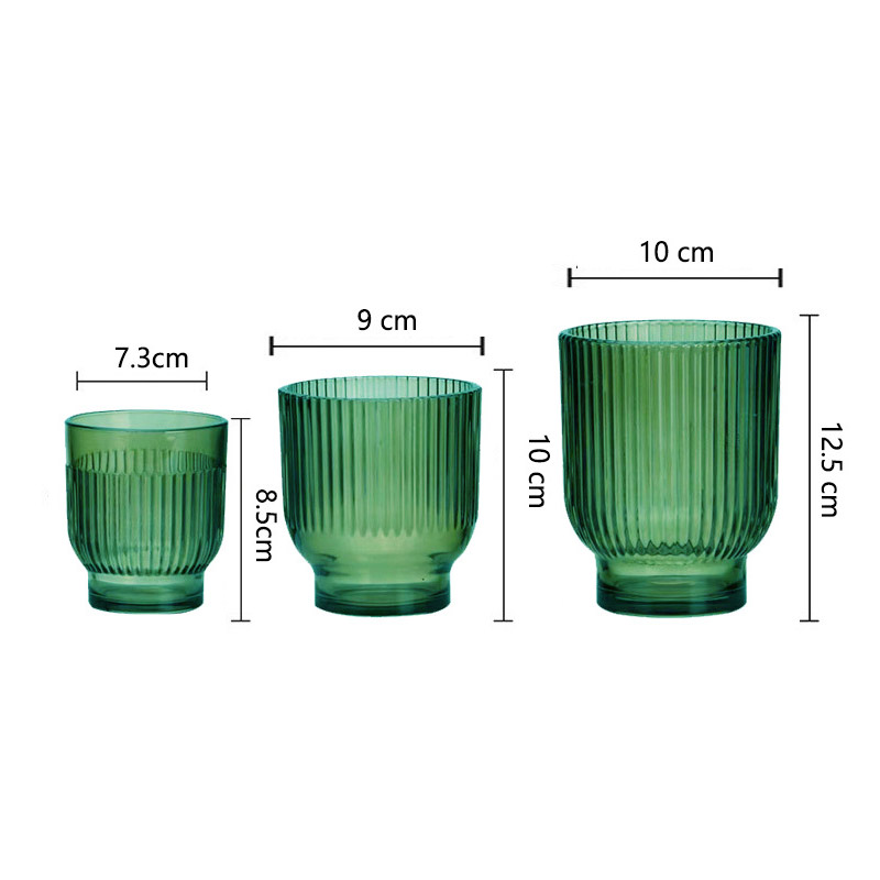 Minimalist Fluted Green Glass Candle Holder Set Size:7.3*7.3*8.5cm 2