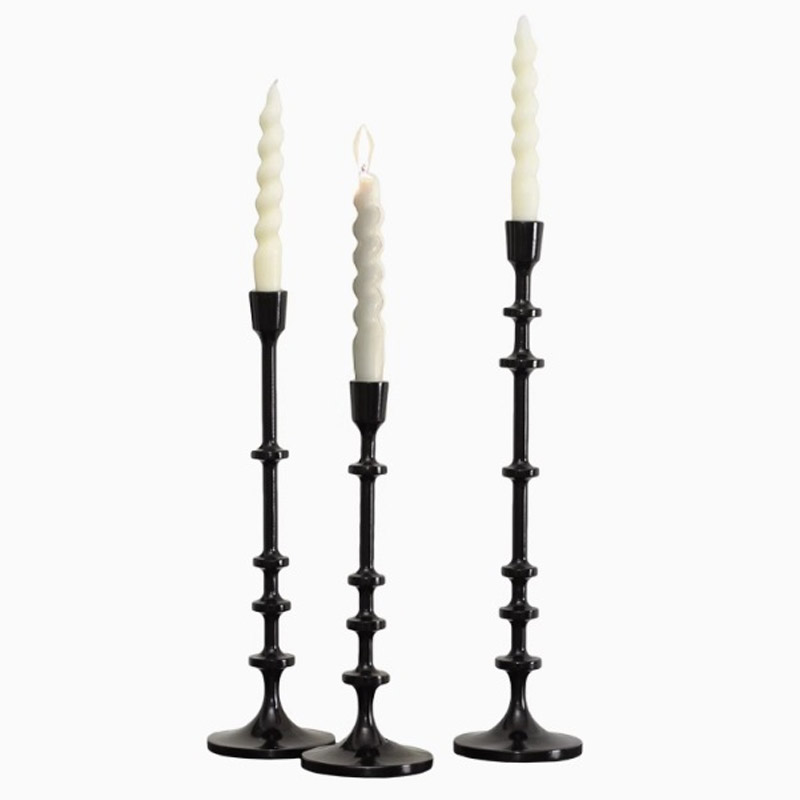 Sculptural Black Resin Candlestick Holders (Set of 3)