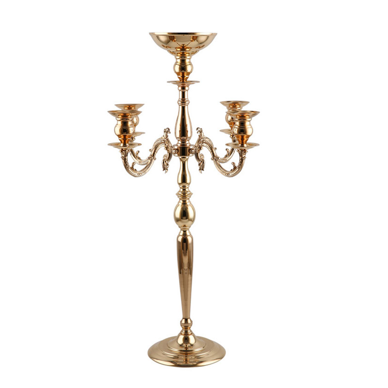 90CM Elegant Gold 5-Arm Metal Candelabra Centerpiece