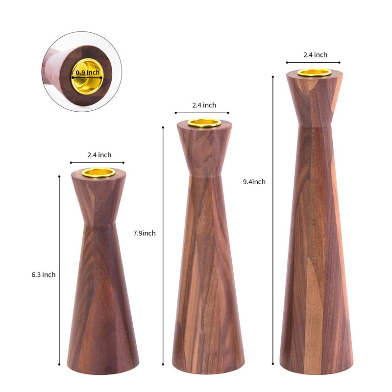 Handcrafted Walnut Wood Candlestick Set ,brass insert Size:2.4*2.4*6.3inch 2