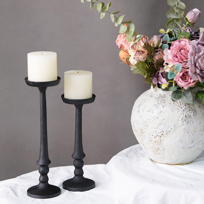 Vintage Cast Iron Candlestick Set - Matte Gold/Matte Black Color:Black;Size:9*9*25Cm 2