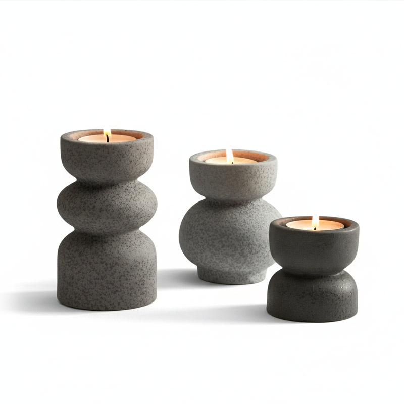 Modern Minimalist Concrete Candlestick - Creative 2-Tier Geometric Set of 3