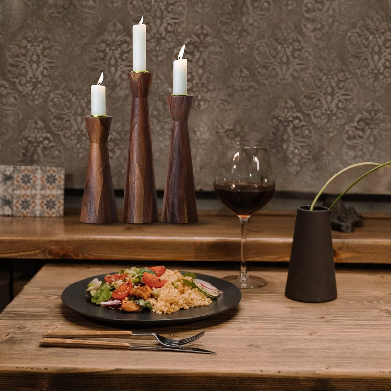 Handcrafted Walnut Wood Candlestick Set ,brass insert Size:2.4*2.4*6.3inch 1