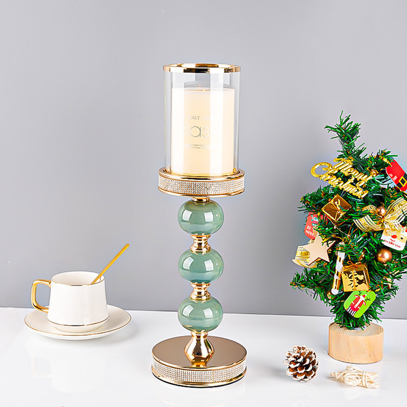 Luxury Metal, Glass, and Ceramic Candle Holder Set of 3 Size:12*12*38cm