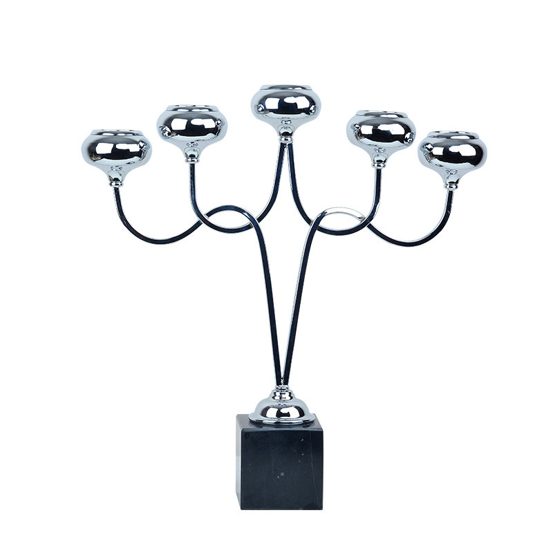Modern Minimalist 5-Arm Wrought Iron Candlestick Color:Silver
