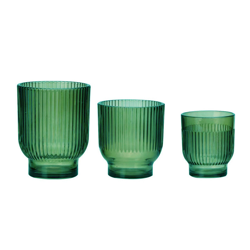 Minimalist Fluted Green Glass Candle Holder Set
