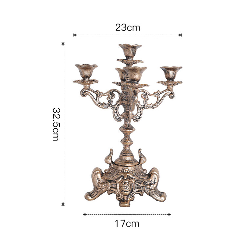Vintage European Cast Iron Candelabra - 3-Arm/5-Arm Engraved Candlestick Holder Color:5 Cups