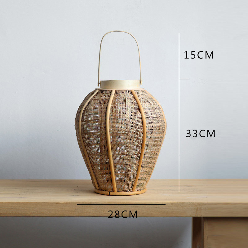 Hand-Woven Vintage Lantern, Wabi-Sabi Hemp Rope Rattan Floor Lamp Size:28*28*33cm