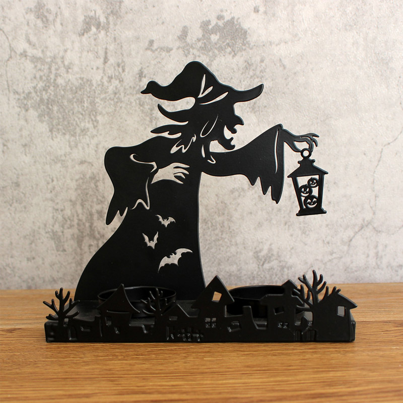 Witch Silhouette Halloween Iron Candle Holder Color:Witch 4