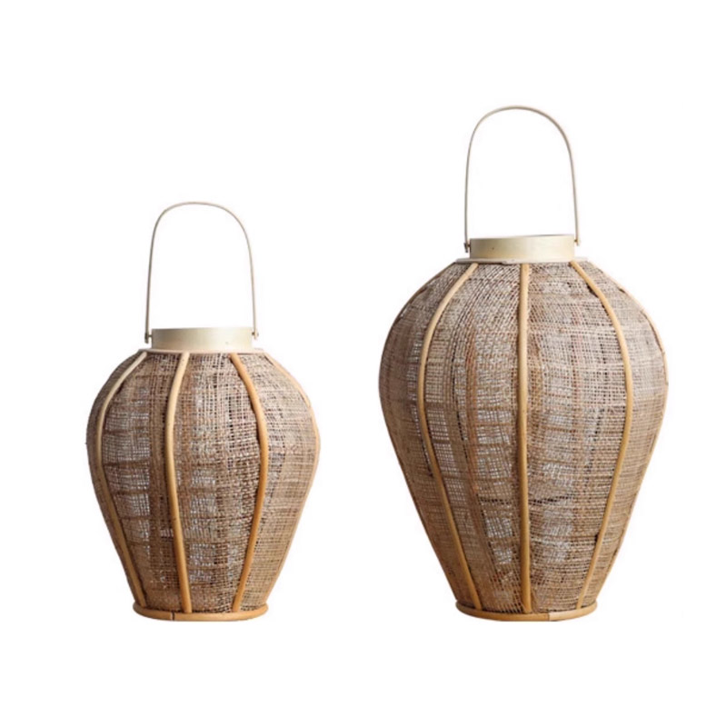 Hand-Woven Vintage Lantern, Wabi-Sabi Hemp Rope Rattan Floor Lamp Size:33*33*43cm