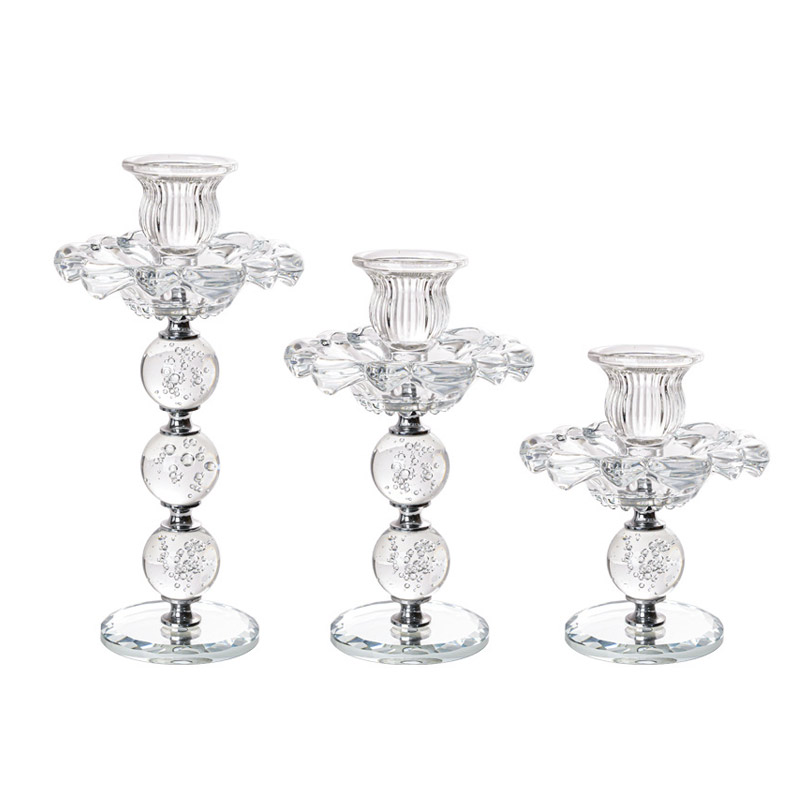 Set of 3 Flower Crystal  Bubble Ball Candlesticks, European-Style Home Decor