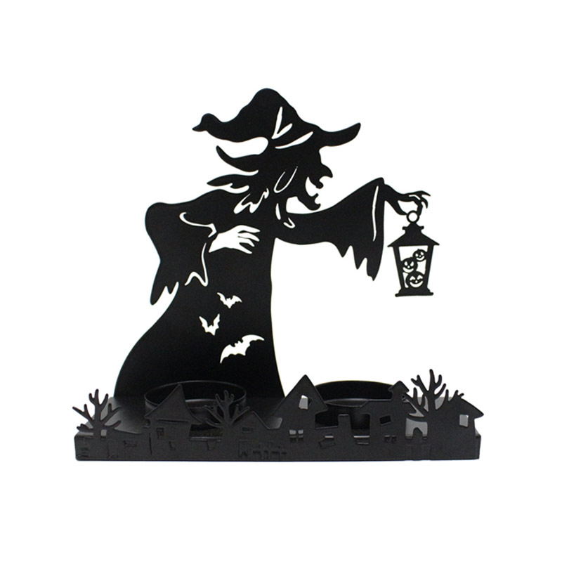 Witch Silhouette Halloween Iron Candle Holder