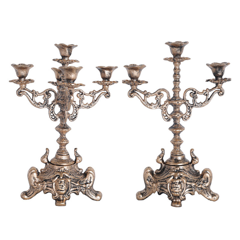 Vintage European Cast Iron Candelabra - 3-Arm/5-Arm Engraved Candlestick Holder