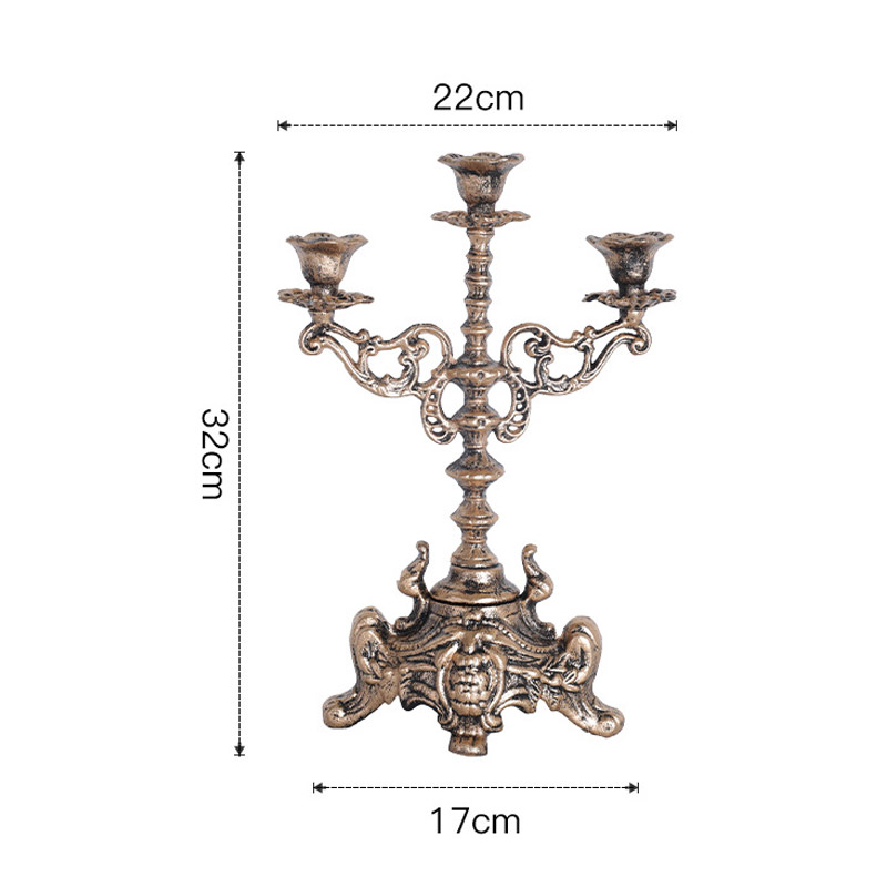 Vintage European Cast Iron Candelabra - 3-Arm/5-Arm Engraved Candlestick Holder Color:3 Cups