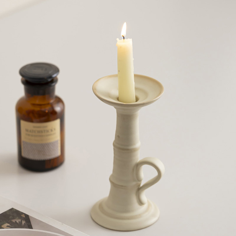 Vintage Bamboo-Inspired Ceramic Candlestick Color:Off-white 2