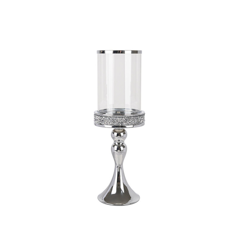European Crystal Glass Hurricane Candlestick Holders, Gold/Silver Color:Silver