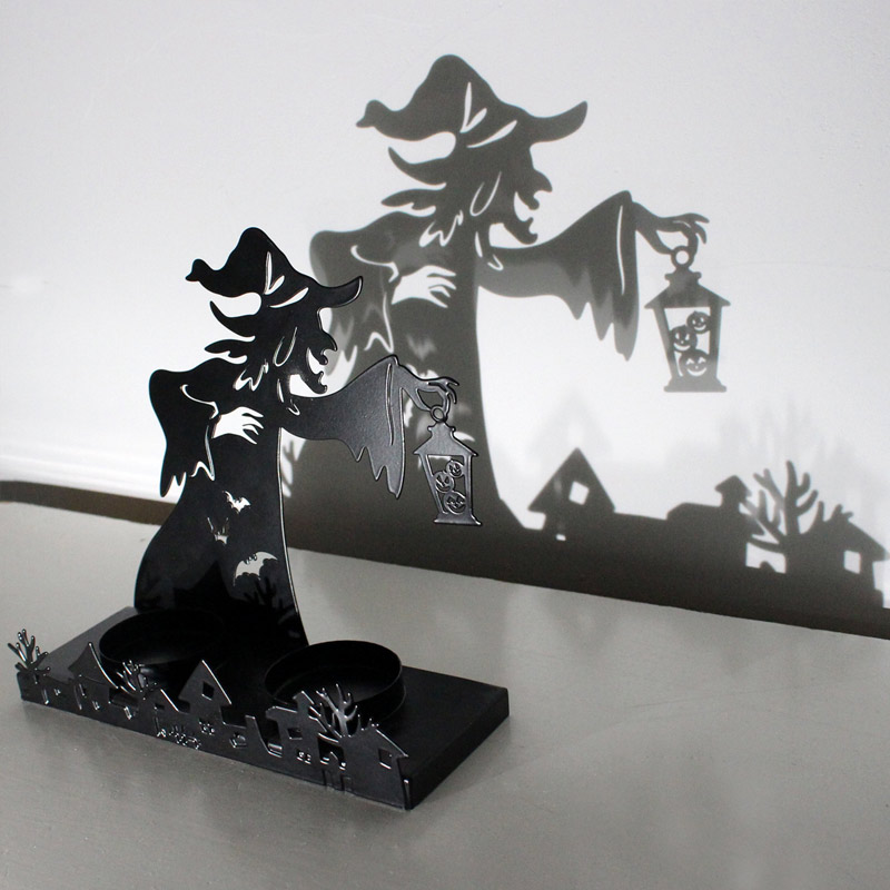 Witch Silhouette Halloween Iron Candle Holder Color:Witch 3