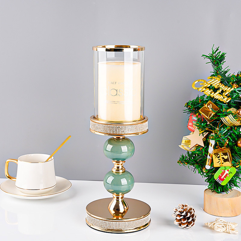 Luxury Metal, Glass, and Ceramic Candle Holder Set of 3 Size:12*12*32cm