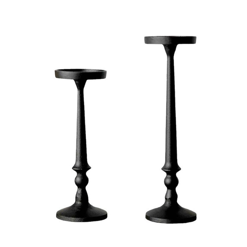 Vintage Cast Iron Candlestick Set - Matte Gold/Matte Black Color:Black;Size:9*9*25Cm