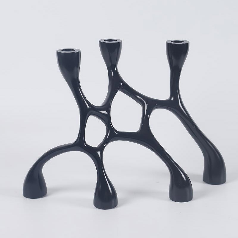 Organic Geometric Resin Candlestick Black  