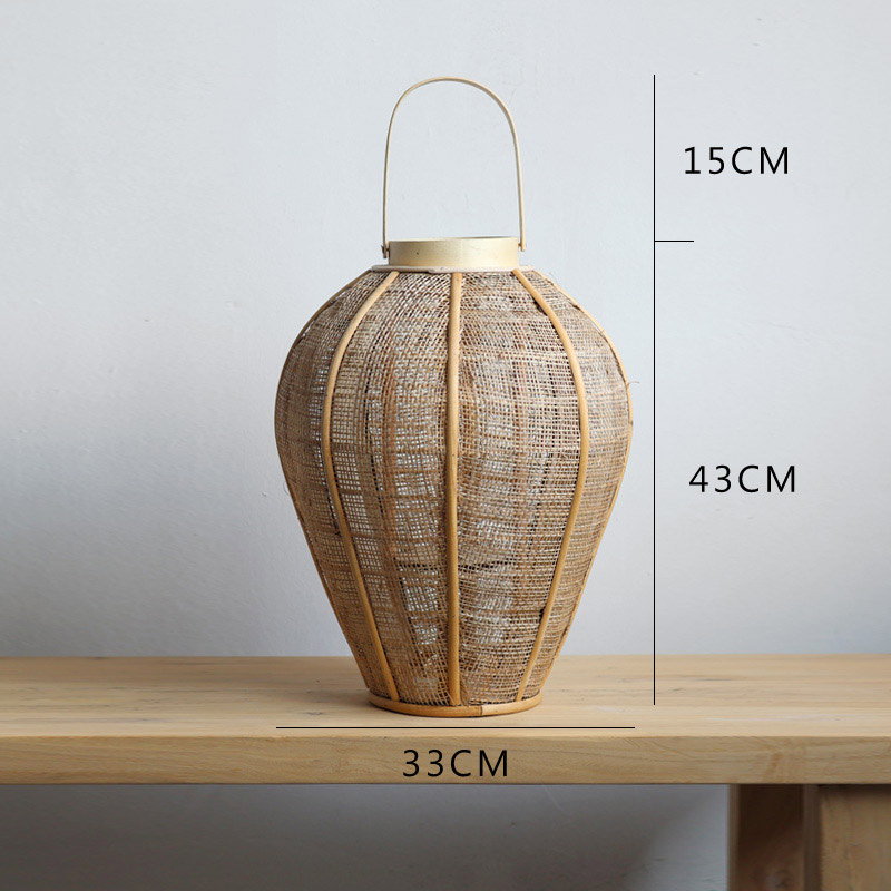 Hand-Woven Vintage Lantern, Wabi-Sabi Hemp Rope Rattan Floor Lamp 33*33*43cm  