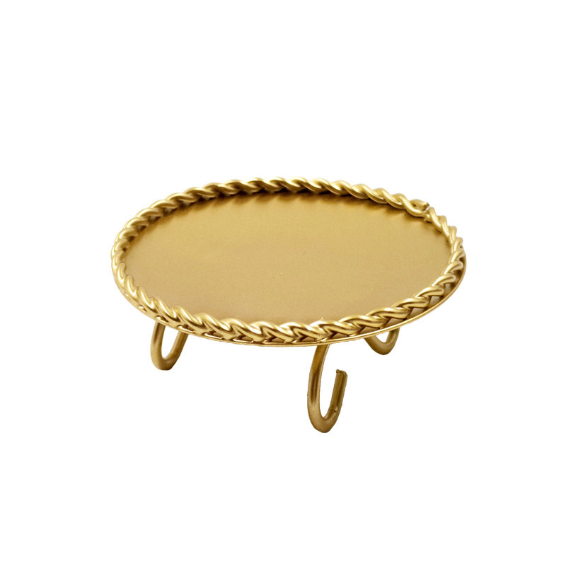 Minimalist Vintage Gold Iron Candle Holder,Twisted Rope Border