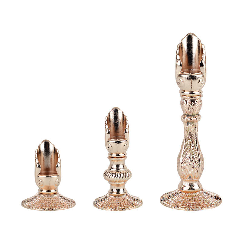 Retro Embossed Rose Gold Iron Candlestick Set of 3