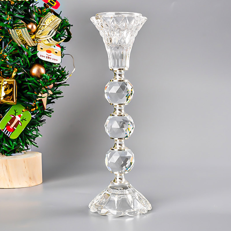 Stacked Crystal Ball Stem Candle holder Color:Glass 1