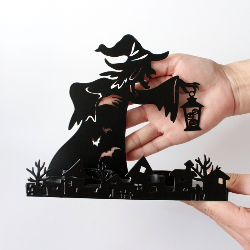 Witch Silhouette Halloween Iron Candle Holder Color:Witch 5
