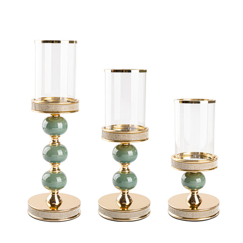 Glass Hurricane Magnetic Tapered Candle Holder, ceramic sphere