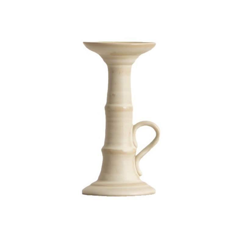 Vintage Bamboo-Inspired Ceramic Candlestick Color:Off-white