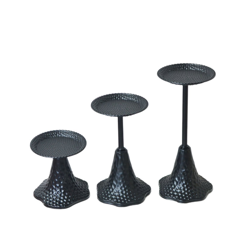 Minimalist Black Hammered Iron Candle Holder (Set of 3)