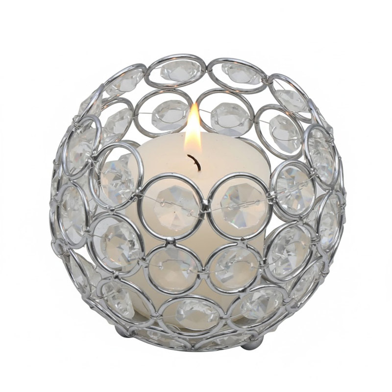 Elegant Crystal Beaded Tealight Holder Color:Silver