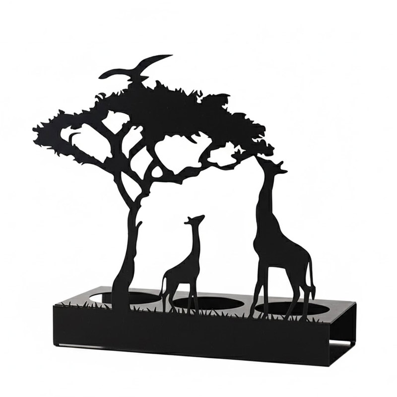 Black Iron African/Forest Silhouette Candle Holder Series Color:Giraffe