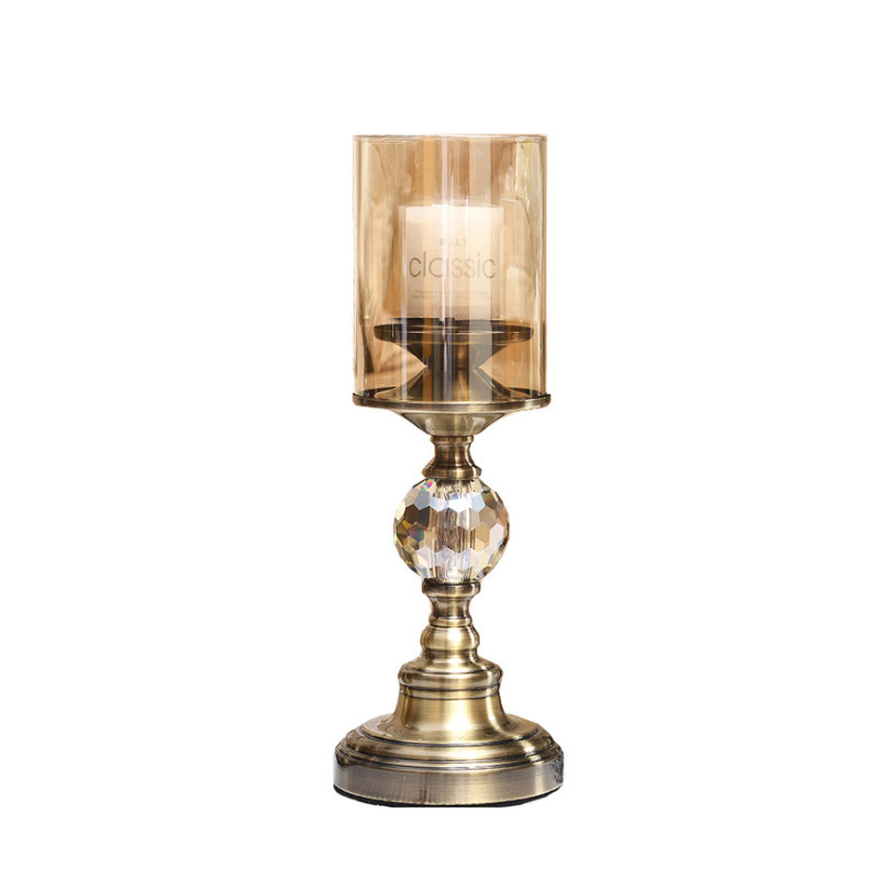 European Crystal Ball Iron & Glass Candle Holder Pair Size:12*33cm